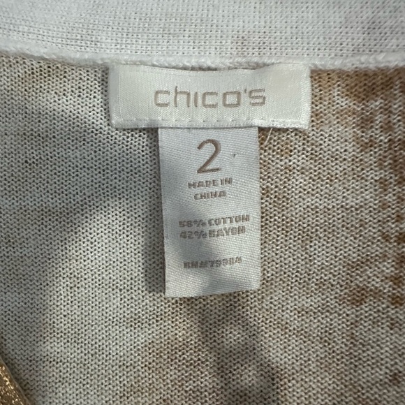 Womens Chico’s Cardigan V-Neck Sweater Button Up Gold/Tan/White Size 2 - Picture 8 of 12